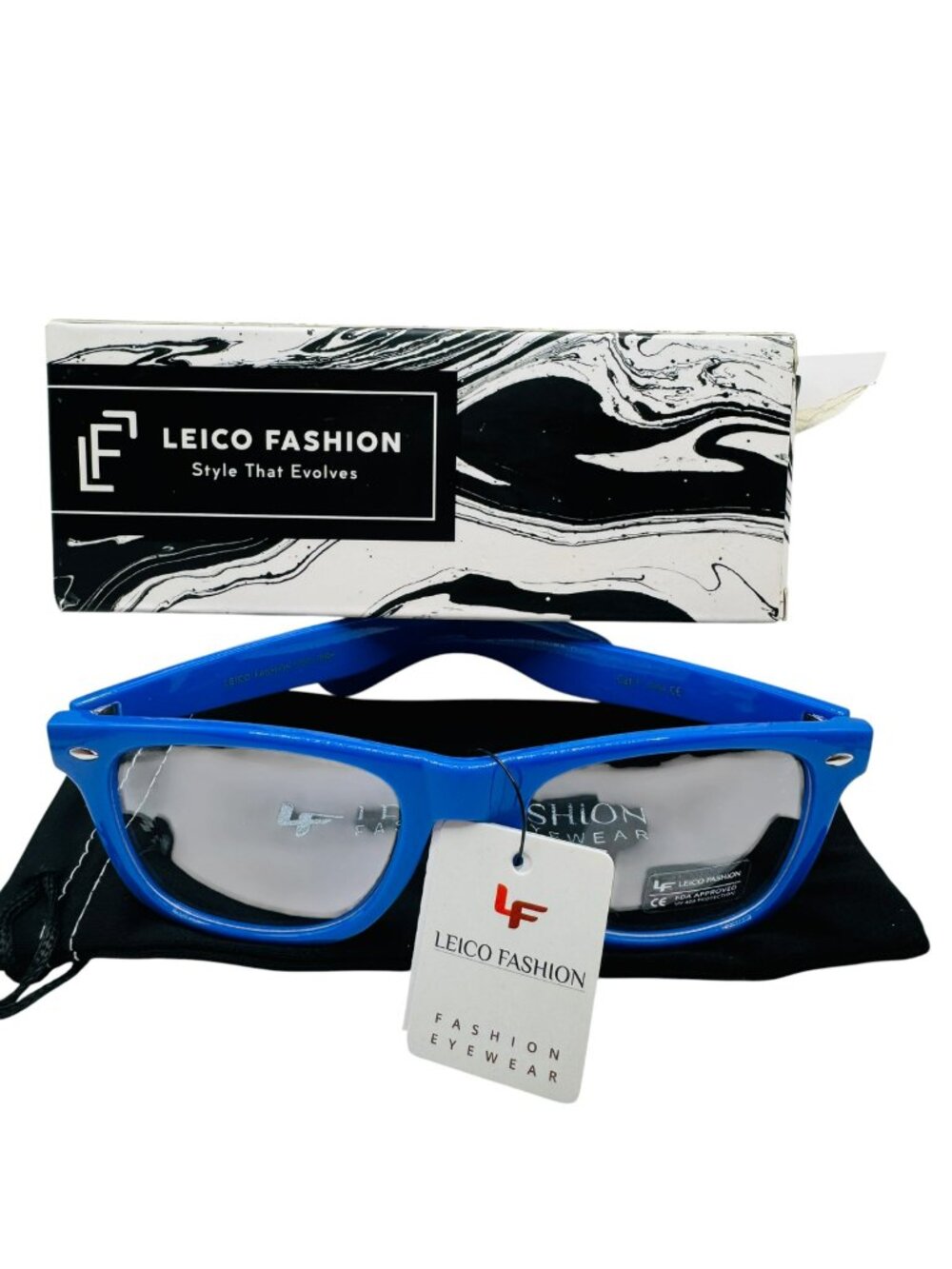 Leico Fashion Blue Wayfarer Clear Lens Glasses UV 400 Protection